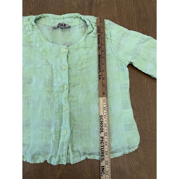 FLAX Shirt Women’s P 100% Linen Button Front Top Light Green Long Sleeve - Picture 3 of 9